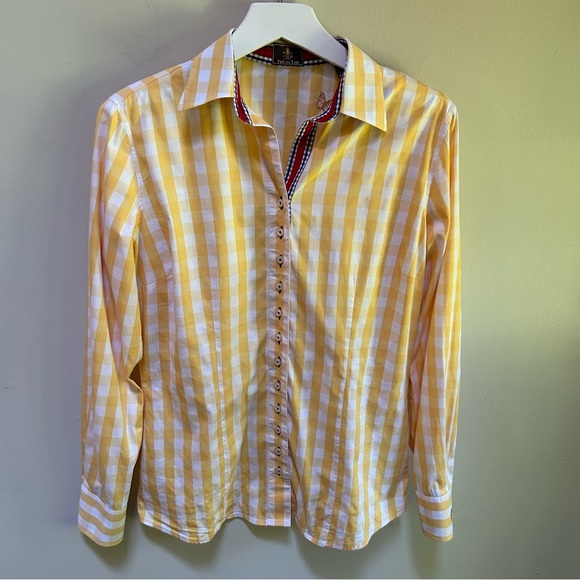 Fior Da Liso ~ Veronica Tailored Gingham Check Long Sleeve Button Front 8 Blouse - Picture 2 of 16